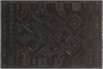 Flat Weave Kilim, Antique, Navaho, Vintage, Handmade, Geometric Kilim Black Blue Hand-Woven Rectangle 100% Wool Area Rug 5 x 8